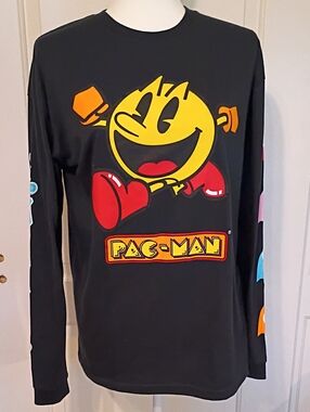 Pac-Man Black Long Sleeve Graphic Design Tshirts Size Large Unisex